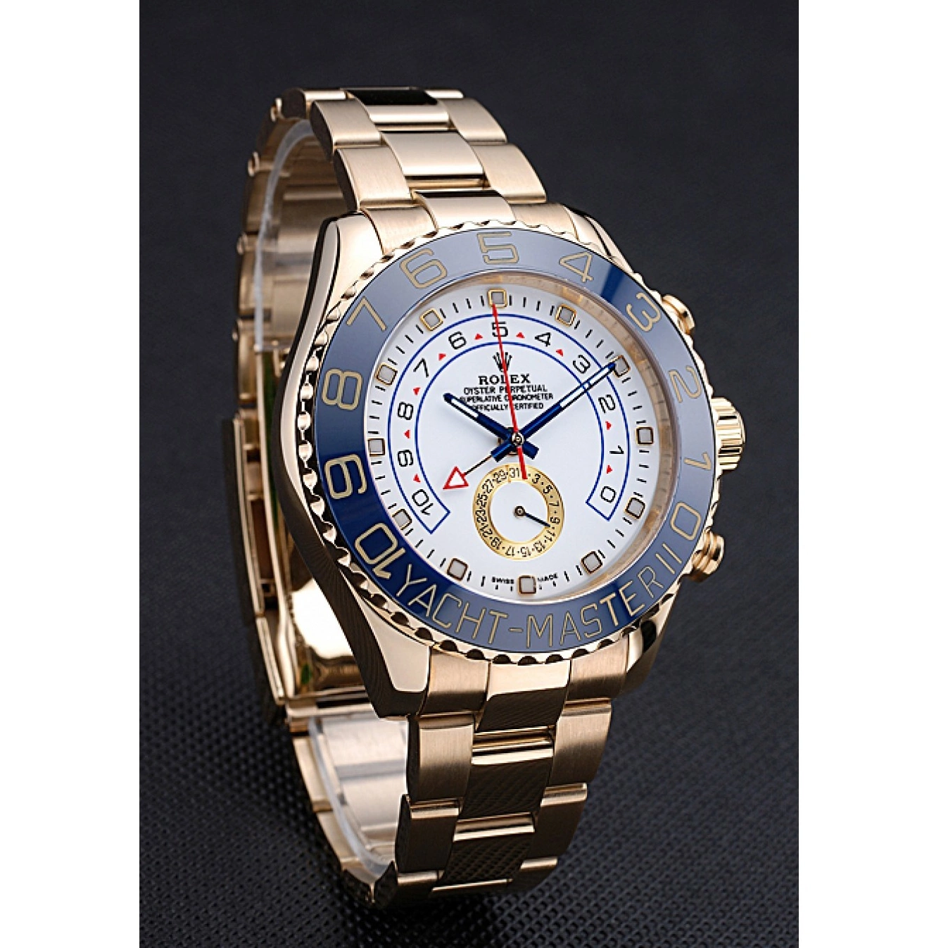 Rolex aaa copy Rolex 622271 Bezel Gold Dial Bracelet White II Blue Yachtmaster 0525